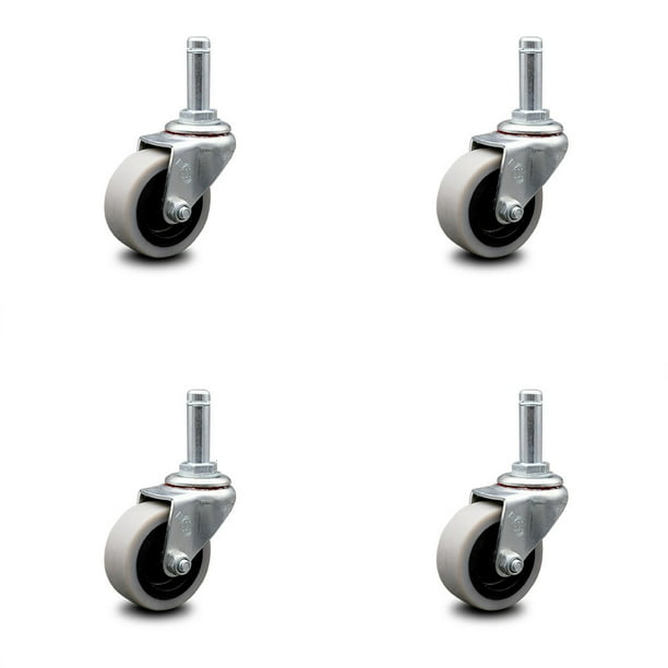 Set of 4 Black Dual Wheel Swivel 1-1/2 Casters and 3/8 Grip Ring Stem 